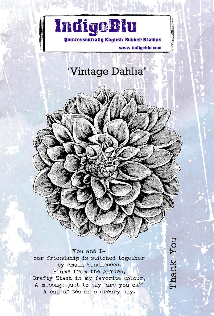 Vintage Dahlia A6 Red Rubber Stamp